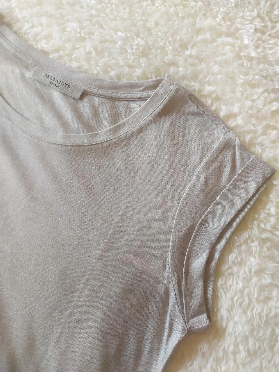 ALLSAINTS Women's Light Grey Viscose Wool Blend Relaxed T-Shirt Size S – photo 11